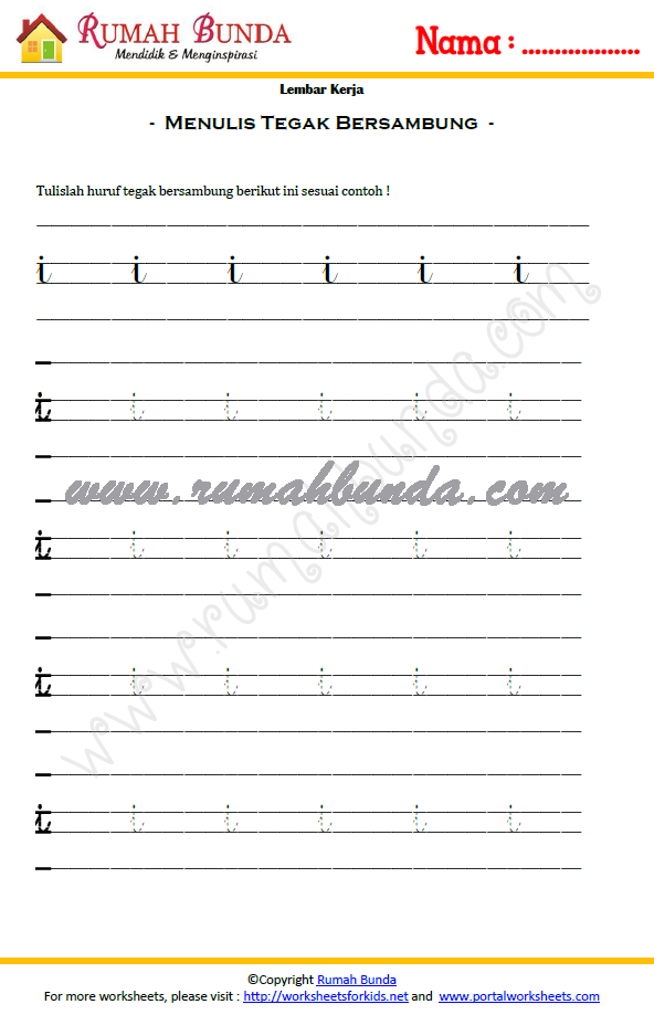 latihan menulis huruf tegak bersambung Rumah Bunda