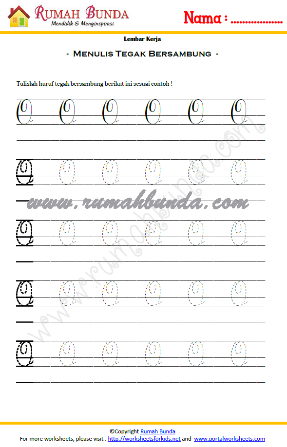 latihan menulis huruf tegak bersambung Rumah Bunda