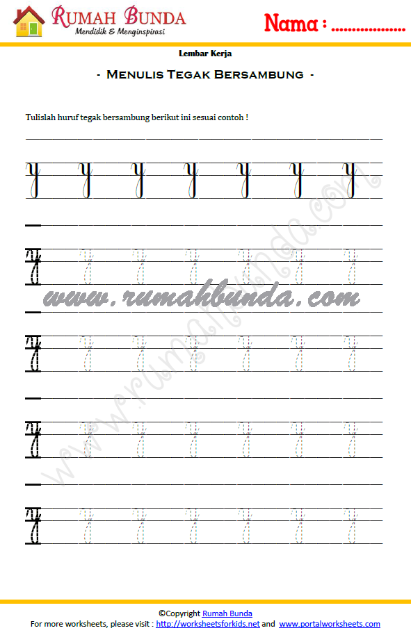 latihan menulis huruf tegak bersambung Rumah Bunda
