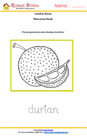 WORKSHEET : MEWARNAI BUAH DURIAN – Rumah Bunda